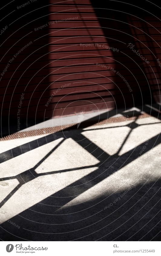 XX Gate Highway ramp (entrance) Garage Handrail Line Sharp-edged Red Colour photo Exterior shot Deserted Day Light Shadow Sunlight