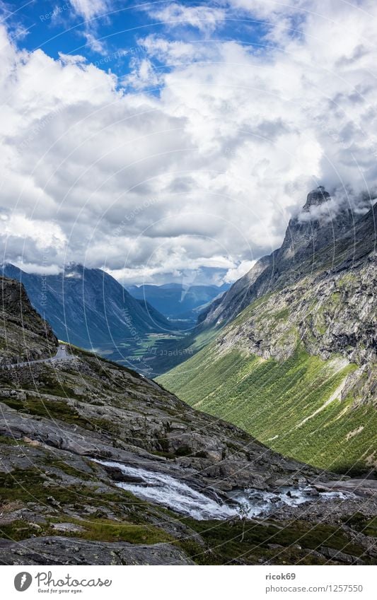 Mountains in Norway Relaxation Vacation & Travel Nature Landscape Water Clouds Brook Idyll Tourism Møre og Romsdal destination Sky voyage Scandinavia