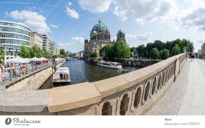 Berlin Germany Town Capital city Downtown Old town Church Dome Tourist Attraction Oberpfarrkirche zu Berlin Blue Sightseeing Bridge Bridge railing Spree