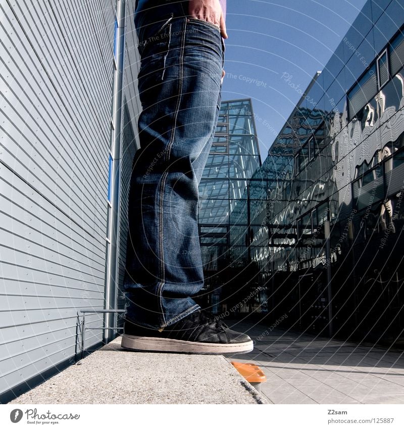 half Stand Chrome Glittering White Jeans Adjustment Wall (building) Building Wall (barrier) Cap Violet Concrete Forwards Blonde Man Masculine