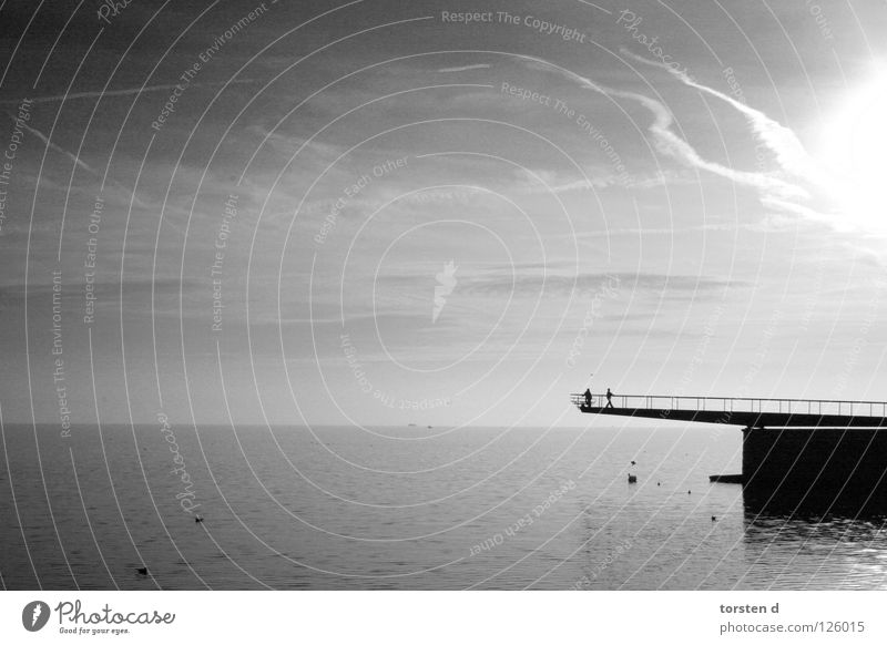 lake Neuchâtel Lake Switzerland Sunset Clouds Grief Exterior shot Neuburger neuchâtel lac Suisse Evening quay Black & white photo Joy Freedom Architecture