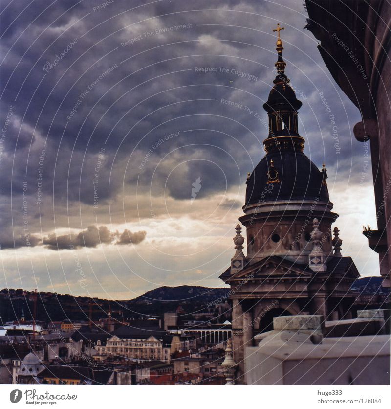 Budapest Szent István-bazilika Medium format Clouds Town Vantage point Classicism Relic Bell Tower Sky Light House (Residential Structure) Horizon