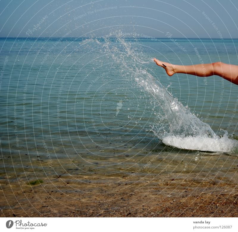 leg Woman Beach Ocean Playing High spirits Turquoise Horizon Inject Refrigeration Beat Vacation & Travel Summer Water Legs Joy Blue Sand Nature holiday