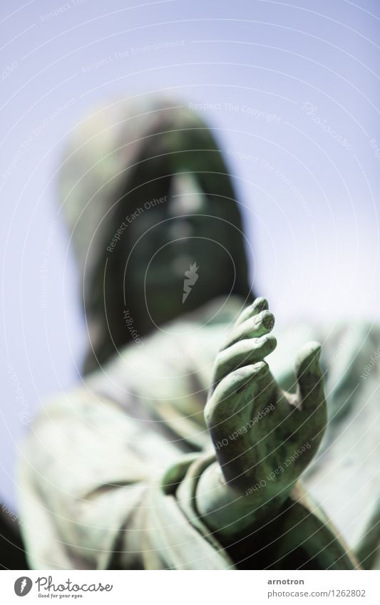 Reaching Out Hand 1 Human being Blue Green Copper Angel Grasp Colour photo Exterior shot Neutral Background Day Light Silhouette Sunlight Shallow depth of field