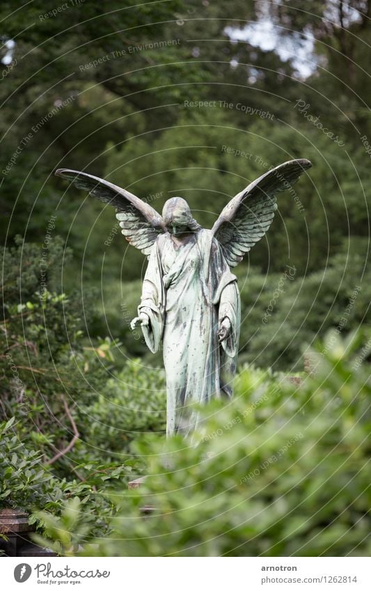 fishing rod Human being Androgynous Metal Angel Calm Grief Copper Cemetery Hamburg Subdued colour Exterior shot Deserted Copy Space top Copy Space bottom Day