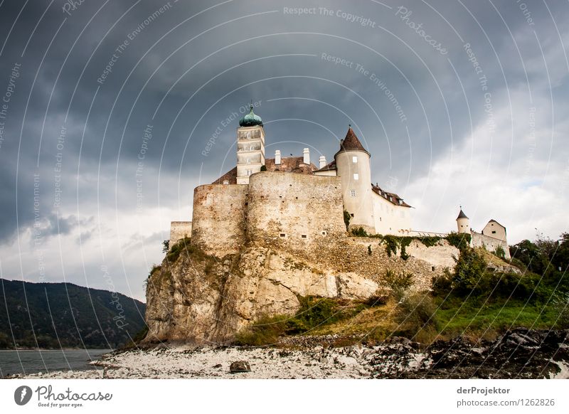 Schönbühel Castle in the Wachau Vacation & Travel Tourism Trip Adventure Sightseeing City trip Cruise Autumn Bad weather Rock River bank Beach