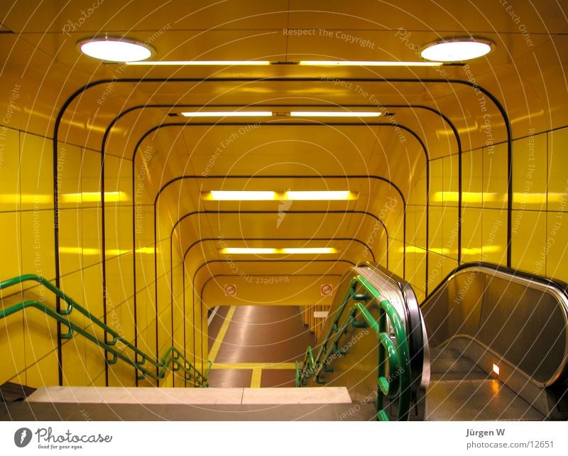 undergroud Underground Entrance Yellow Escalator Lamp London Underground Architecture Stairs Handrail Downward entry railing