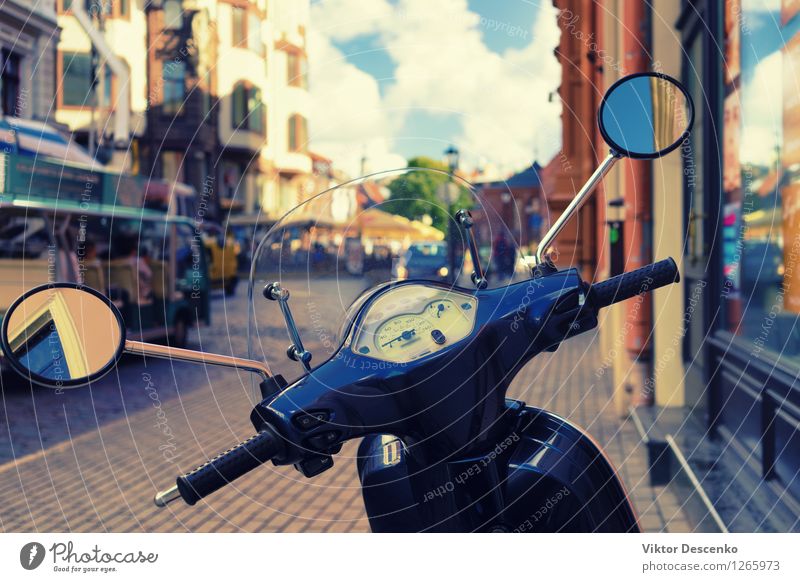 Scooter parked on the old town square Vacation & Travel Tourism Summer House (Residential Structure) Baltic Sea Small Town Downtown Building Architecture Facade