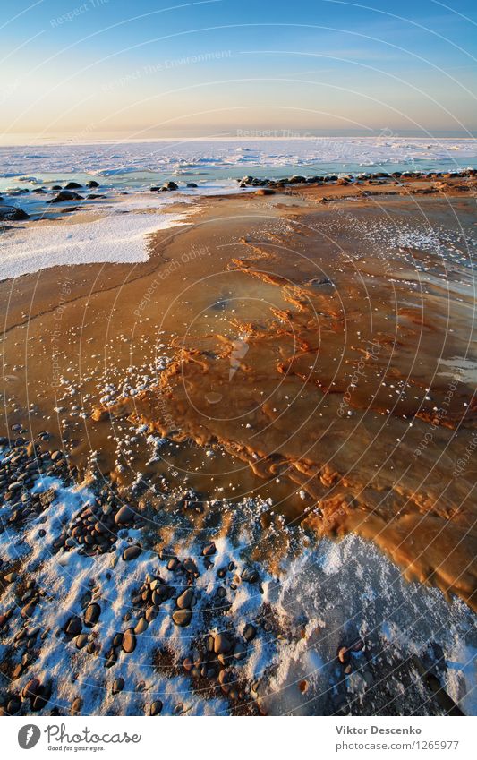 Ice, red sand and rocks on the frozen Baltic Sea Beautiful Vacation & Travel Tourism Sun Beach Ocean Winter Snow Nature Landscape Sand Sky Horizon Coast Stone