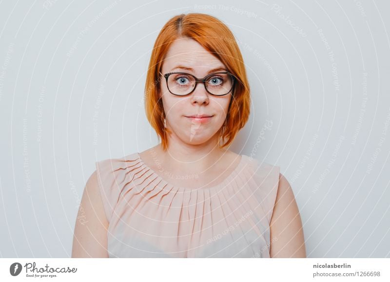 Portrait of young redhead model wearing glasses Lifestyle Style Design Beautiful Teacher Professional training Apprentice Internship Academic studies Study