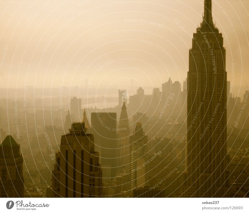 Smog of New York New York City Manhattan Empire State building Fog Town Concrete Architecture Landmark Monument big city twilight haze dome concrete jungle