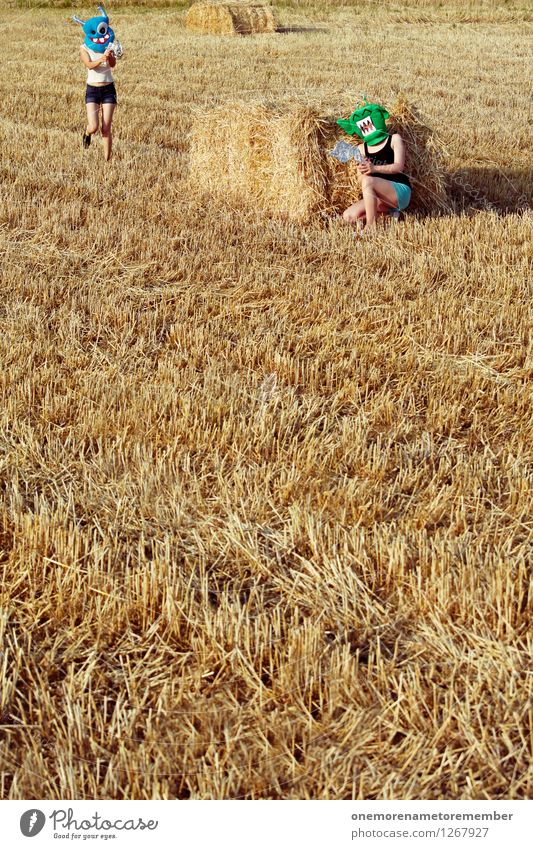 camper Art Work of art Esthetic Straw Field Battle Player Exterior shot Playing Joy Comical Funster The fun-loving society Bale of straw Hay bale