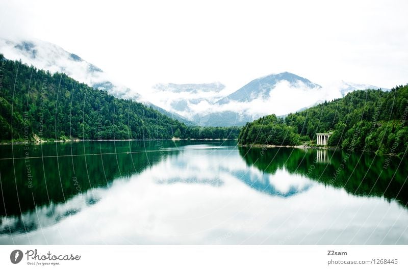 silvenstein Environment Nature Landscape Sky Clouds Bad weather Alps Mountain Peak Lake Simple Fresh Glittering Cold Sustainability Natural Blue Calm Idyll