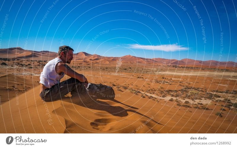 desert hiking Human being Masculine Young man Youth (Young adults) 1 30 - 45 years Adults Landscape Earth Sand Horizon Warmth Drought Hill Desert Namib desert