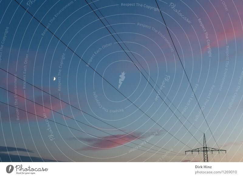 Energetic evening sky with moon Cable Science & Research Advancement Future Energy industry Nuclear Power Plant Energy crisis Industry Environment Landscape Sky