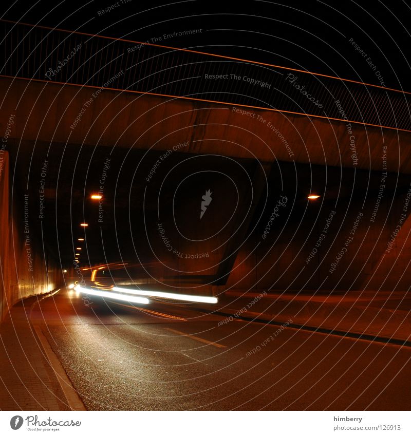 always watch left Tunnel Transport Motor vehicle Night Light Street lighting Speed Dangerous Traverse Testing & Control Bridge Long exposure Car Movement motion