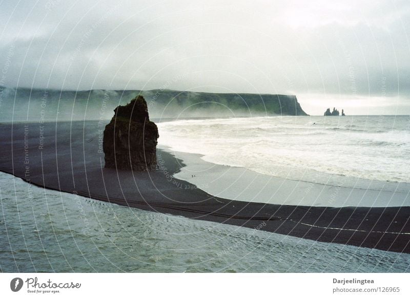 Iceland Coast Ocean Lava Beach Clouds Surf Black Water Rock rock needle