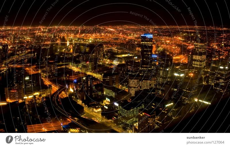 Melbourne Never Sleeps Town Night Exterior shot Bird's-eye view Night shot Long exposure Dark Romance Birdview flight picture Freedom Lighting