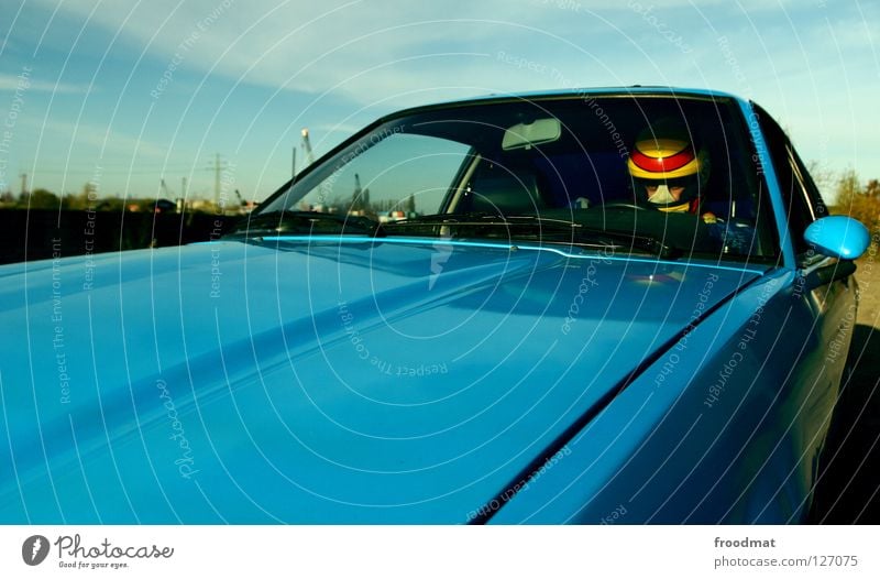 Full speed ahead Car Motoring Car driver In transit Driving Car Hood Front view Windscreen Car Window Car body Detail Partially visible Section of image Retro