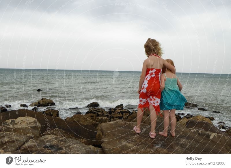 Behind is Africa - Two kids on the Portuguese beach Vacation & Travel Far-off places Freedom Summer Summer vacation Waves Human being Child Toddler Girl