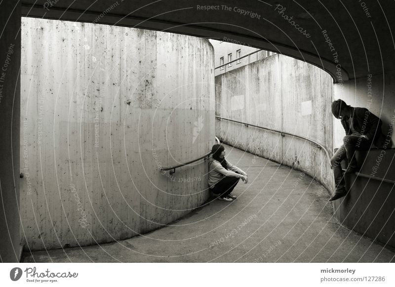 north by northwest Earnest Knee Reliability Masculine Disc jockey Culture Twin Mystic Black & white photo steeltown Men man Underpass Digital photography