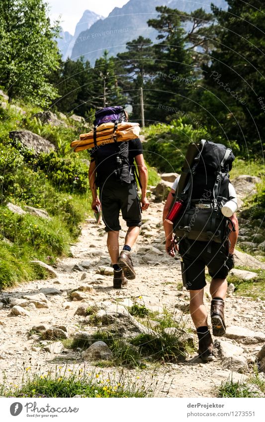 Two hikers and two baguettes Vacation & Travel Tourism Trip Adventure Far-off places Freedom Expedition Summer vacation Mountain Hiking Human being Masculine