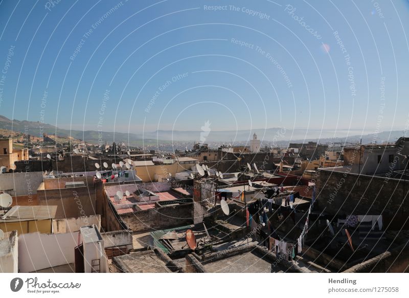 Above the roofs of Fés Fez Morocco Africa Life Roof Roof terrace Town Landscape Fog Multicoloured Colour Blaze of colour Mosque Muddled Far-off places Looking