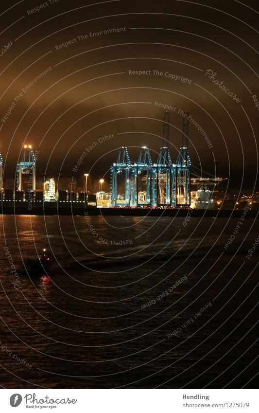 Algeciras harbour at night Water Work and employment Growth Harbour Algeciras Bay Gibraltar Crane Lighting Floodlight Globalization Port City Spain Navigation