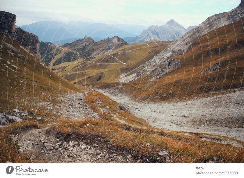 Relax Vacation & Travel Mountain Hiking Nature Landscape Sky Clouds Autumn Weather Rock Alps Peak Dreary Gravel Lanes & trails Colour photo Multicoloured