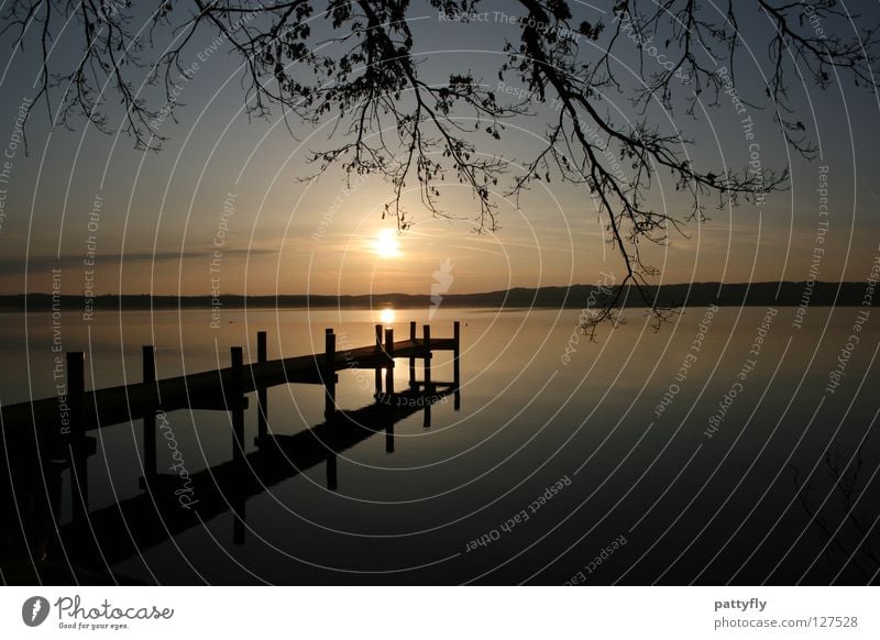 When The Sun Goes Down... Sunset Footbridge Starnberg Lake Starnberg Reflection Calm Evening Tree Romance Dream Munich sunrise sunshine water Sky Branch