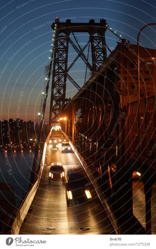 Closing time in New York Work and employment Commuter Rush hour Night sky Summer Beautiful weather River East River New York City Manhattan Brooklyn