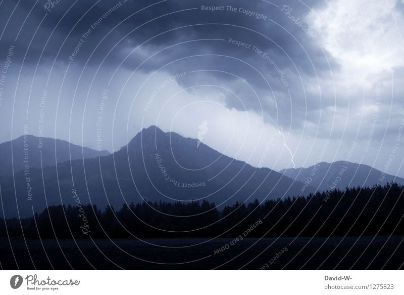 Thunderstorms in the mountains Environment Nature Landscape Sky Clouds Storm clouds Autumn Weather Bad weather Wind Rain Thunder and lightning Lightning Forest