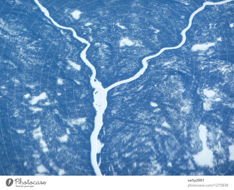 lifeline Nature Landscape Winter Climate Ice Frost Snow Forest River View from the airplane Freeze Fantastic Cold Under Wanderlust Loneliness Fear of heights