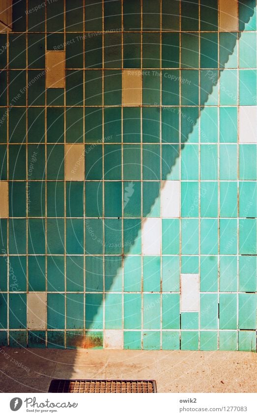 samples Wall (barrier) Wall (building) Facade Tile Sharp-edged Simple Turquoise Entrance Colour photo Multicoloured Exterior shot Deserted Light Shadow Contrast