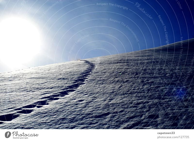 Tracks in the snow Sky White Winter Snow heaven blue Mountain Sun Landscape