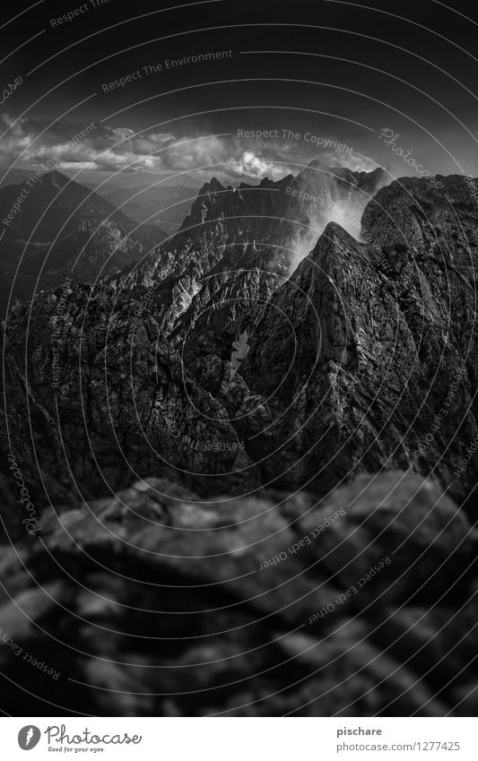 Gesäuse Landscape Storm clouds Bad weather Mountain Threat Dark Sharp-edged Adventure Nature Gesäuse National Park Austria Black & white photo Exterior shot