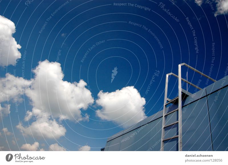 Stairs to the Freiburg sky Career Clouds Go up Summer Abstract White Cyan Roof Detail Sky Success Ladder Weather Blue Metal Architecture