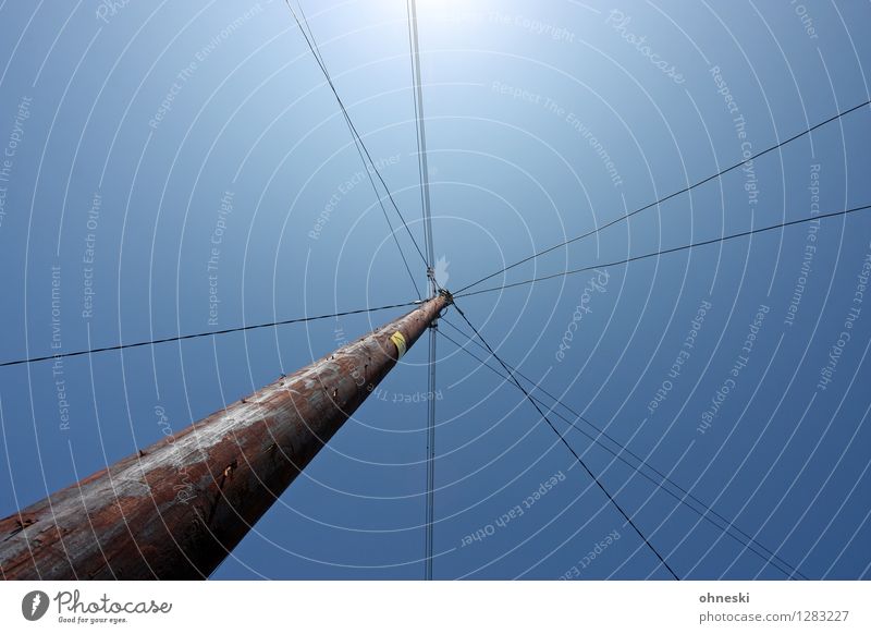 cross Technology Energy industry Energy crisis Cable Electricity Cloudless sky Electricity pylon Services Colour photo Exterior shot Abstract Copy Space left