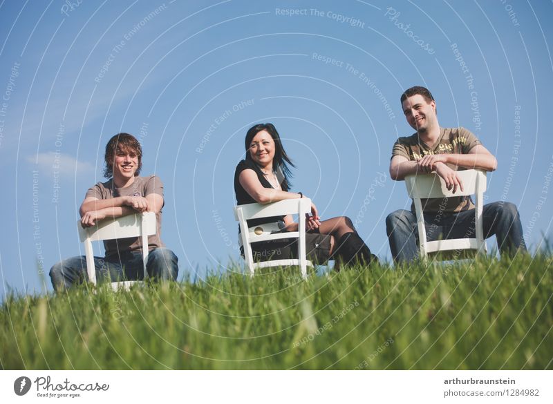 Brothers and sisters on outdoor chairs Joy Human being Masculine Feminine Young woman Youth (Young adults) Young man Sister Family & Relations Friendship Adults