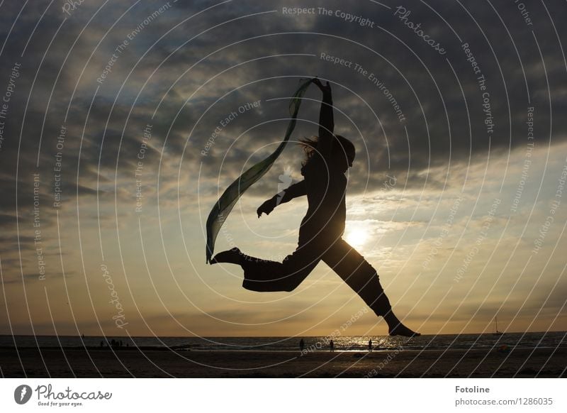 to the horizon Human being Feminine Girl Young woman Youth (Young adults) Infancy Arm Legs 1 Environment Nature Elements Water Summer Coast Beach North Sea