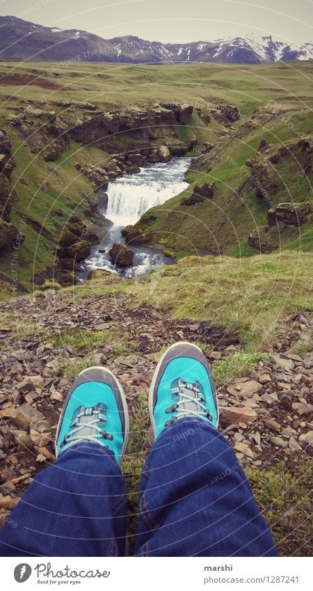 enjoy the view Human being Feet 1 Nature Landscape Hill Mountain Glacier Volcano River Waterfall Emotions Moody Joy Iceland Travel photography Break