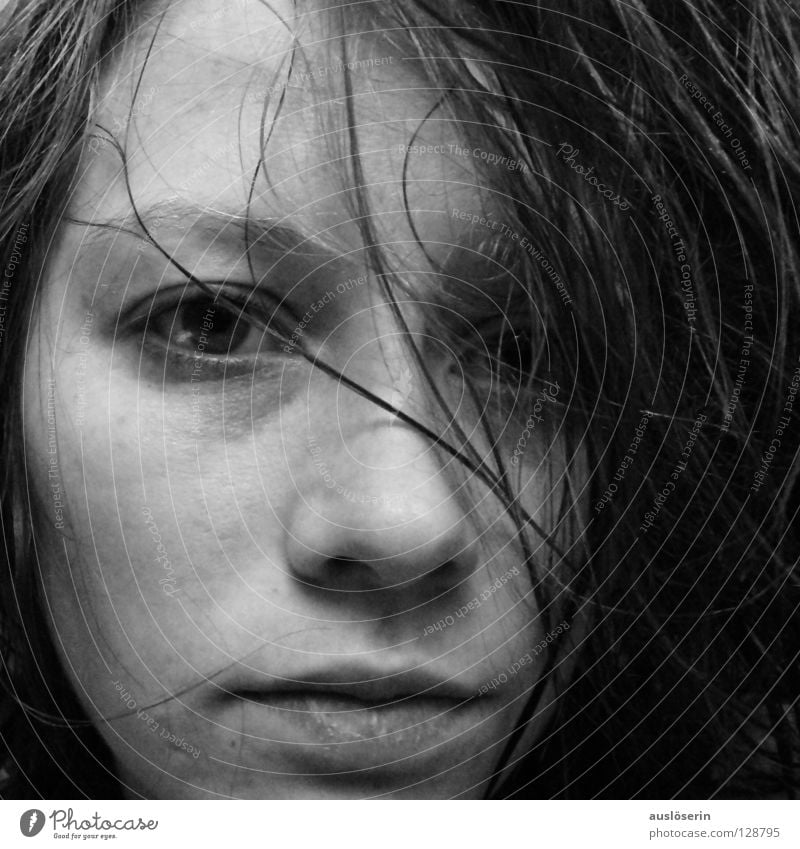 mess* Muddled Strand of hair Macro (Extreme close-up) Close-up Face Facial expression self-portrait Hair and hairstyles Eyes Nose Mouth