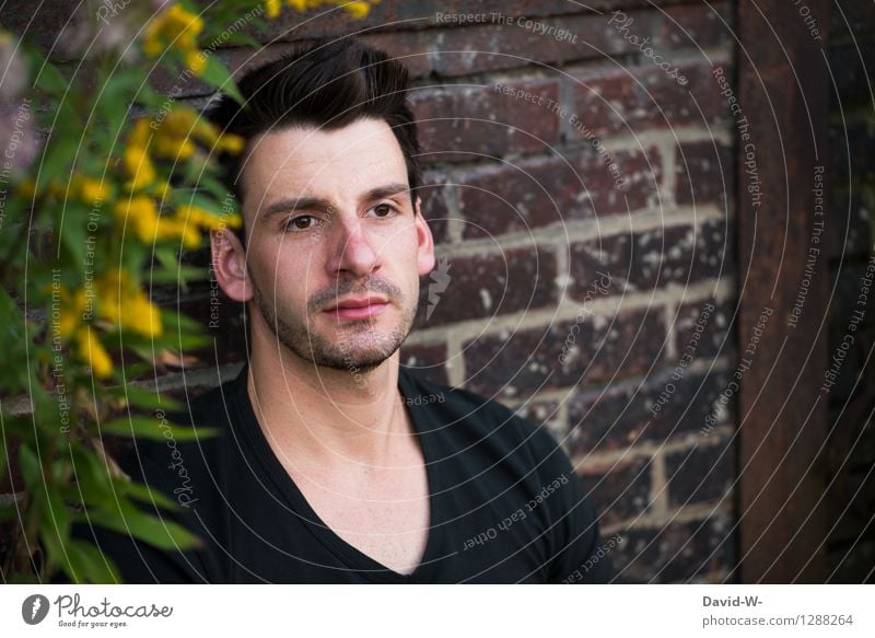 Man leans against the wall and looks into the distance Wall (building) void Far-off places Looking out flowers conceit Belief Adults Human being Loneliness