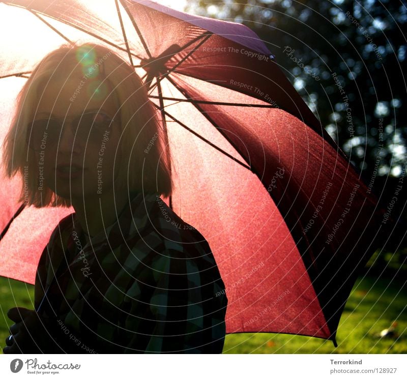 Show me one. Woman Blonde Red Park Holder Feminine Masculine Sun Summer Sunbeam Barbie Sunglasses Green Grass Grass green Shirt Summery Physics Delicate Black