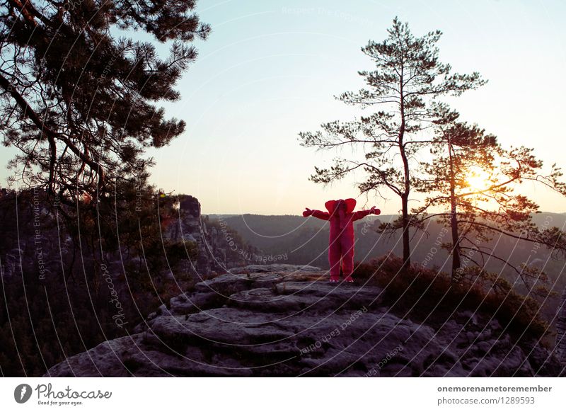 Cuddle up! Art Work of art Esthetic Elephant Pink Cuddling Love Display of affection With love Elbsandstone mountains Morning Embrace Joy Comical Funster