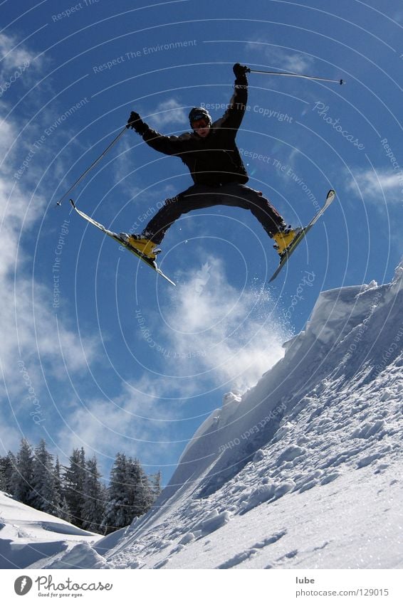 straddle Jump Straddle Skier Winter Deep snow Powder snow Winter sports Skiing freerider freeriding Snow