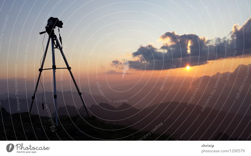 Evening shooting Environment Nature Landscape Sky Clouds Horizon Sunrise Sunset Sunlight Beautiful weather Alps Mountain Peak Far-off places Happy Infinity