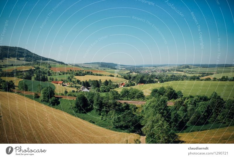 Ride with the Sauschwänzle Railway Environment Nature Landscape Plant Sky Cloudless sky Summer Beautiful weather Tree Meadow Field Forest Hill