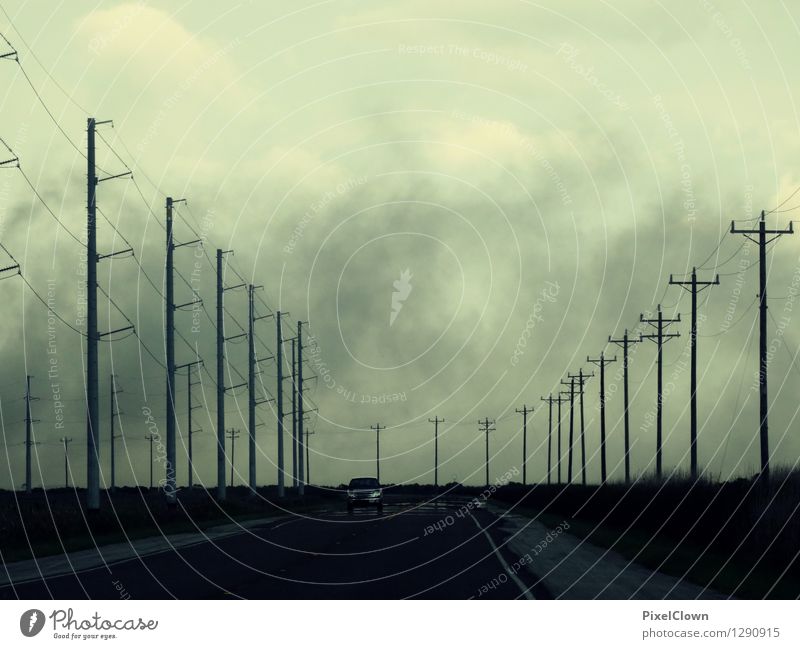 Road to nowhere Lifestyle Style Design Vacation & Travel Tourism Trip Art Landscape Bad weather Storm Transport Motoring Street Highway Vehicle Car Driving