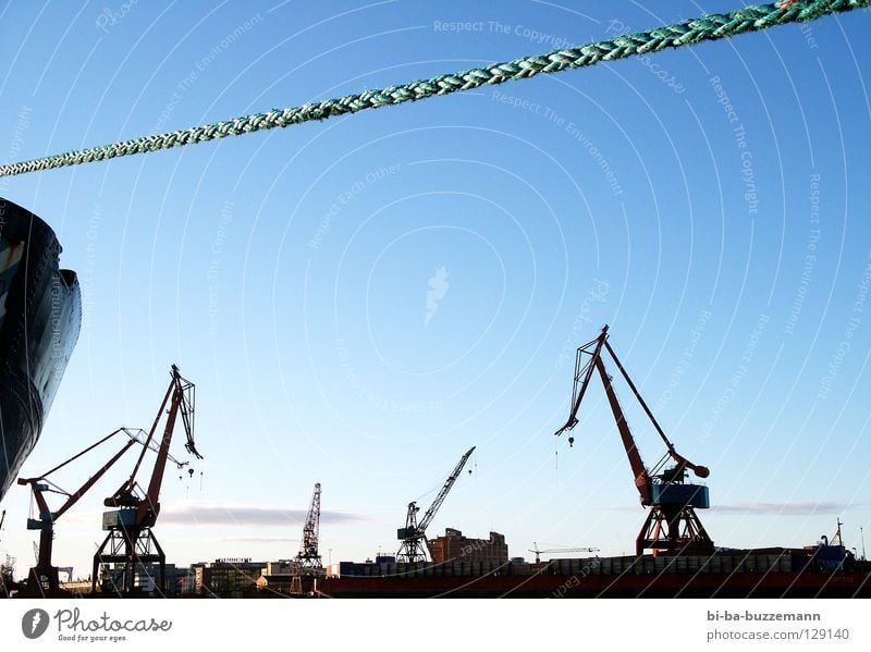 Port of Gothenburg Crane Göteborg Watercraft Clouds Winter Cold Harbour Rope Sweden Sky Blue Silhouette Beautiful weather